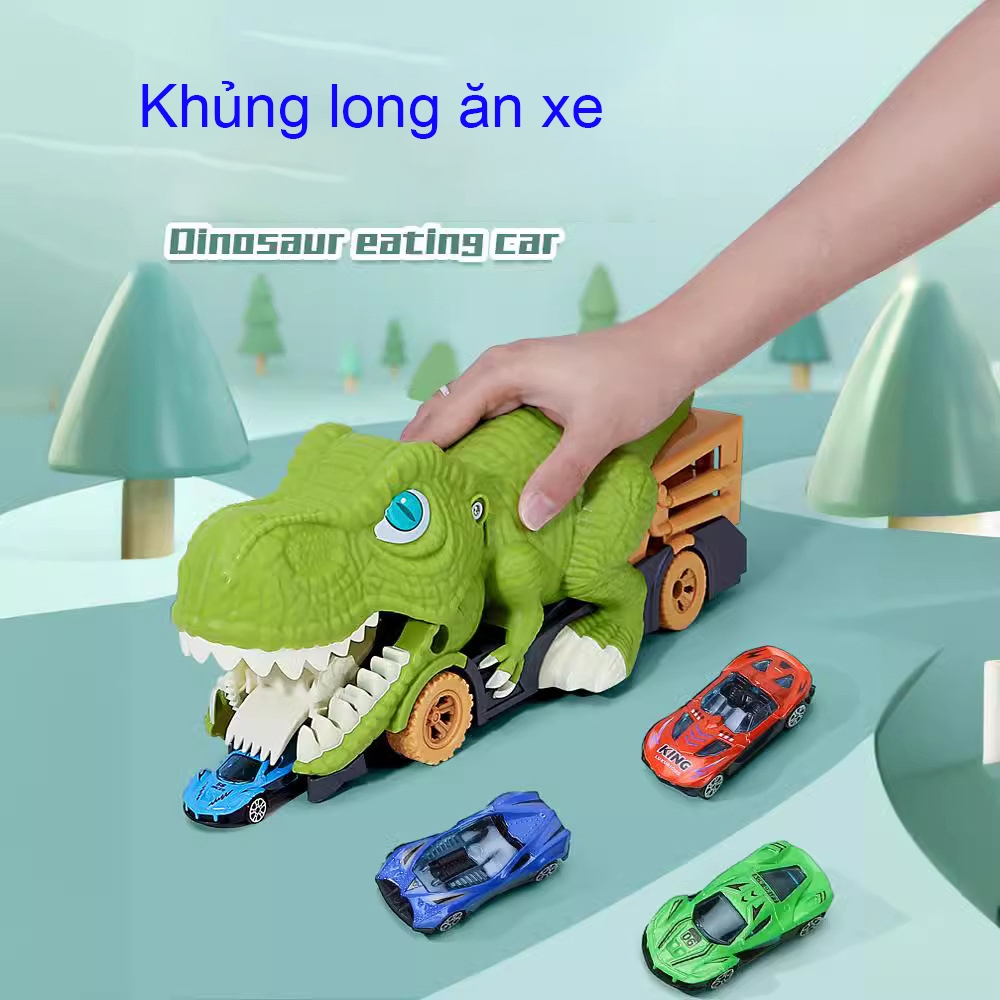 Đồ chơi xe khủng long nuốt xe ô tô tặng kèm 6 xe con - đồ chơi xe khủng long nuốt xe cho bé