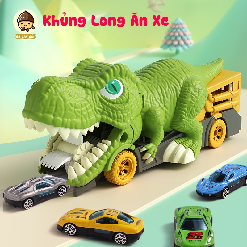 Đồ chơi xe khủng long nuốt xe ô tô tặng kèm 6 xe con - đồ chơi xe khủng long nuốt xe cho bé