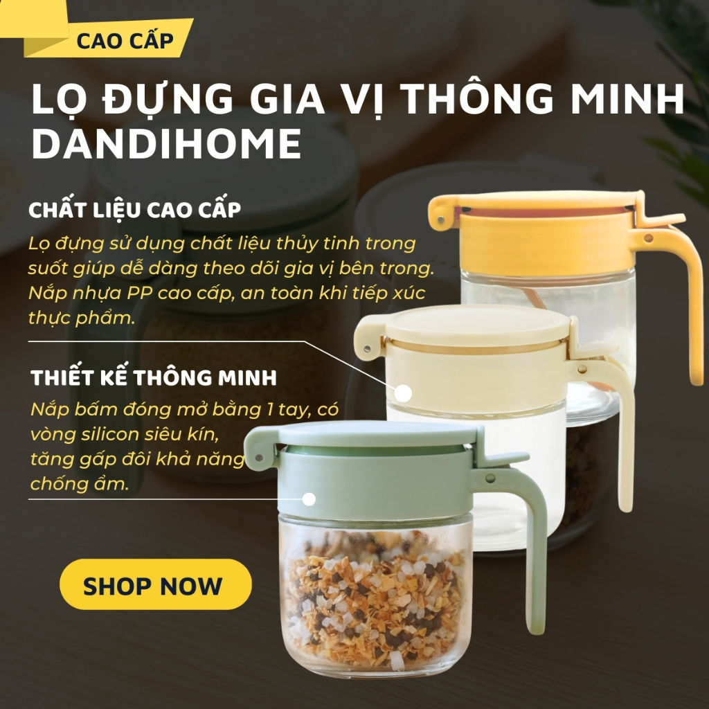 Ảnh Lọ đựng gia vị, hũ đựng gia vị thủy tinh và nhựa PP DandiHome có thìa thông minh 1