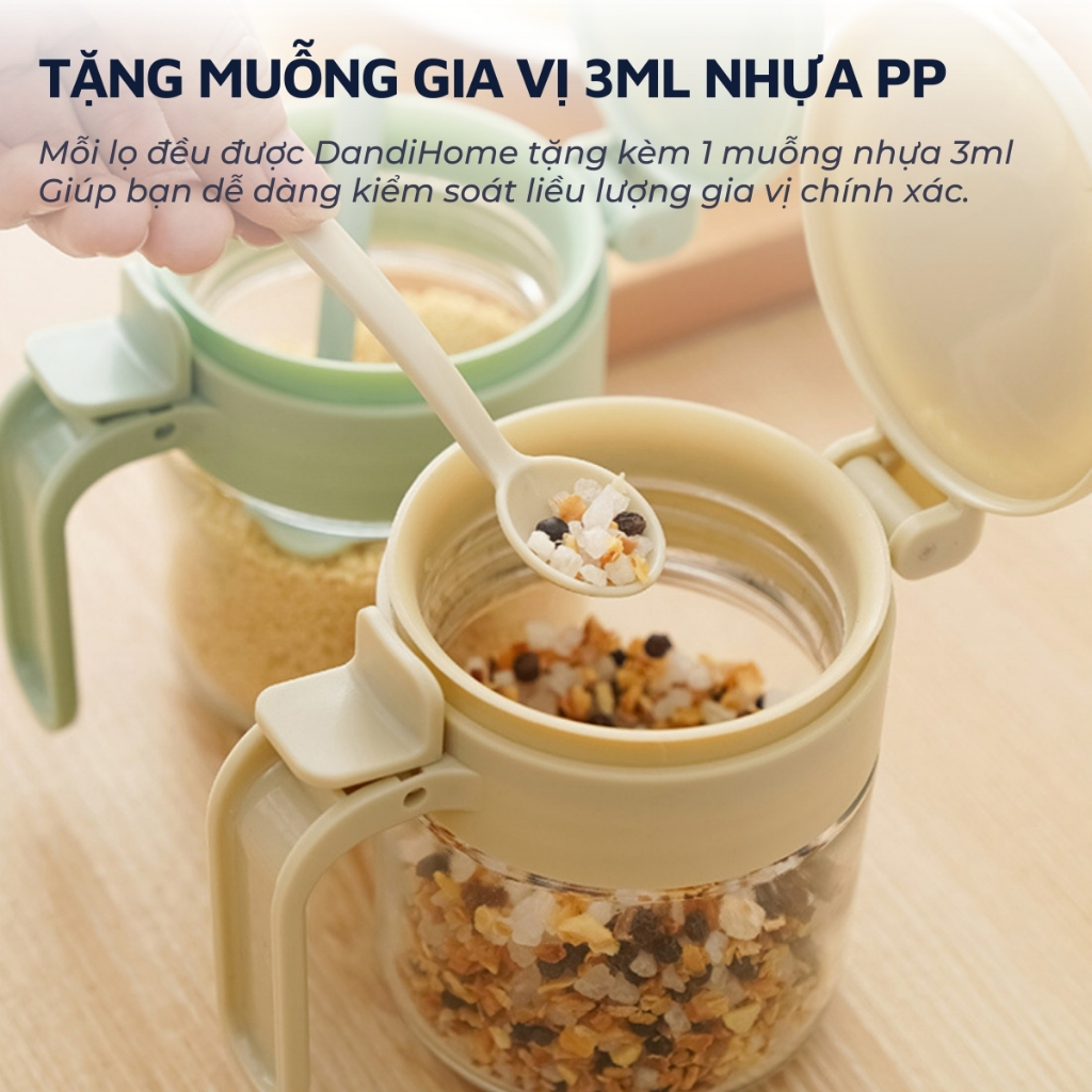 Ảnh Lọ đựng gia vị, hũ đựng gia vị thủy tinh và nhựa PP DandiHome có thìa thông minh 3