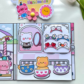 Đồ chơi bóc dán búp bê giấy Gấu nâu đi công viên trò chơi - Pighandmade