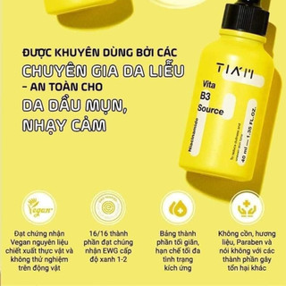 Serum TIAM Vàng Dưỡng Sáng, Phục Hồi Cho Da Dầu Mụn, Nhạy Cảm Niacinamide 10% + Arbutin 2% Tia'm Vita B3 Source 40ml