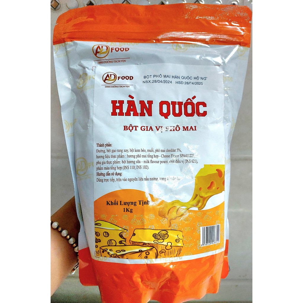 1kg bột phô mai Hàn Quốc màu hồng cam, vị béo mặn, thơm, rẻ