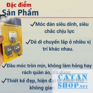 Vỉ móc kim loại inox dán tường chịu lực, Set 3 móc dán tường chất liệu cao cấp không gỉ set an toàn - GD809-Vi3DT