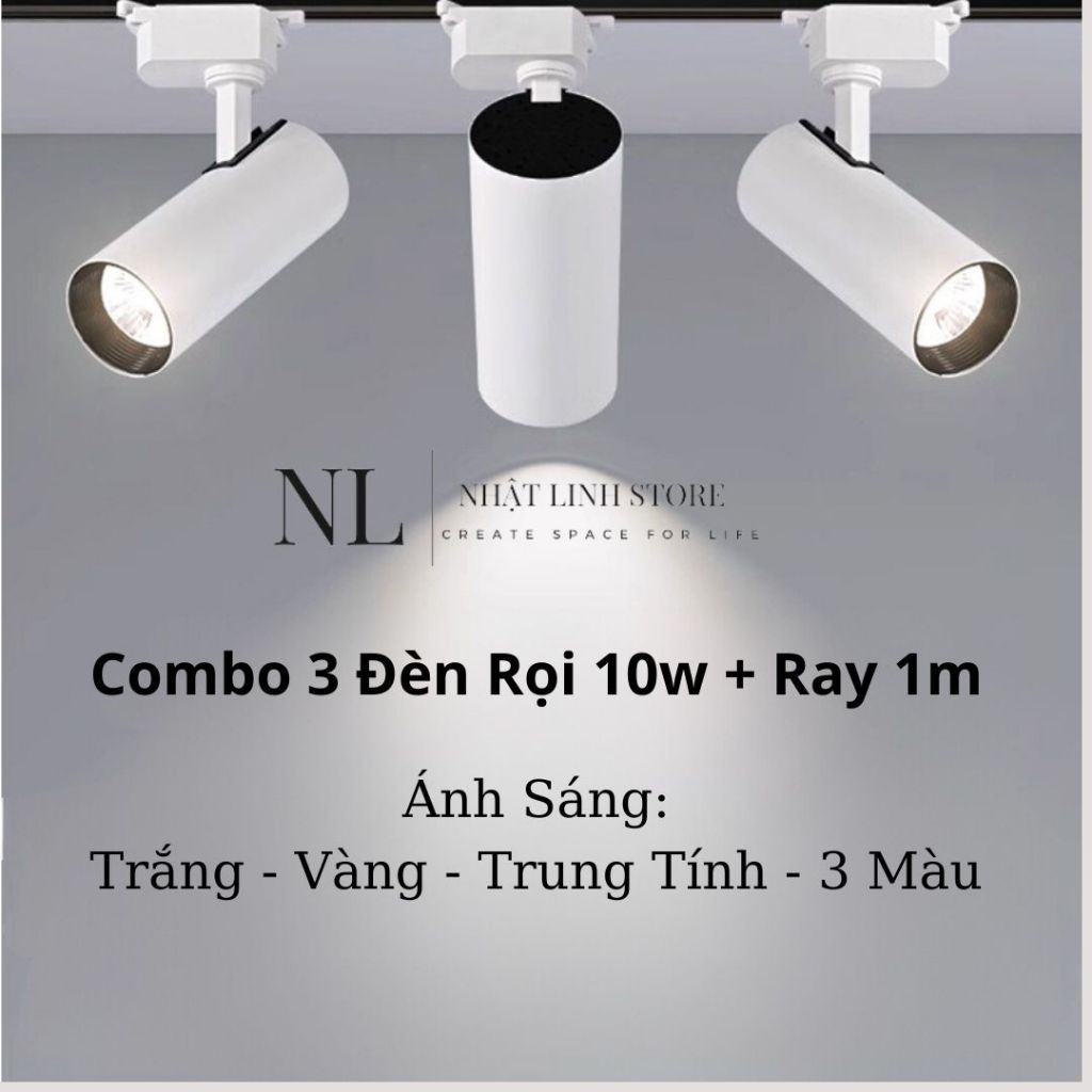 Combo 3 Đèn Rọi Ray 10w Kèm Thanh Ray 1m, Đèn Ống Bơ Rọi Tường, Soi ...
