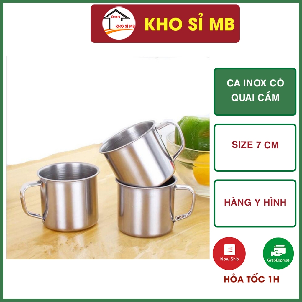 ca inox có quai cầm miệng 7cm, cao 6cm, cốc inox có quai cầm cho bé mầm ...