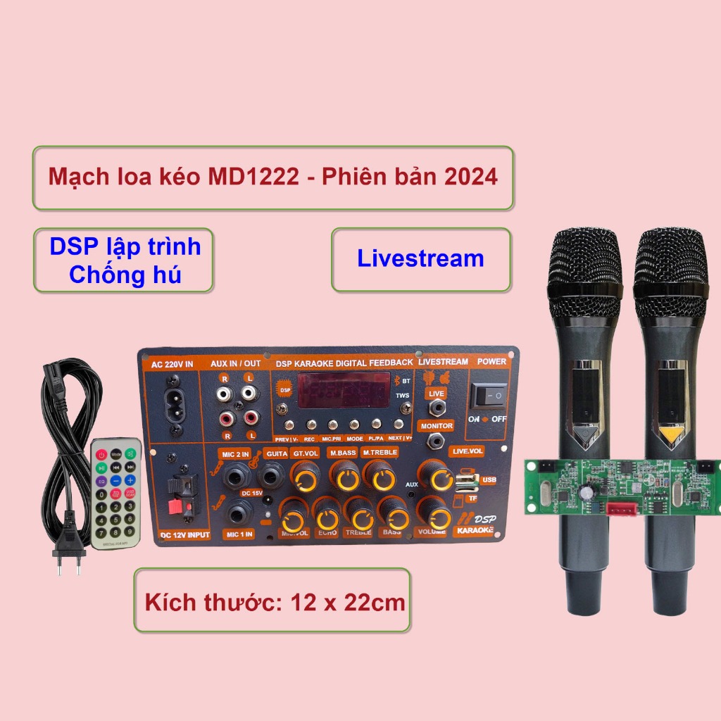 Mạch loa kéo M1222 LIVESTREAM DSP lập trình chống hú IC MD9840 150W có ...