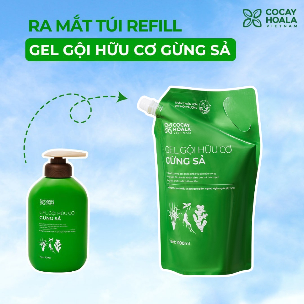 Ảnh Túi Refill Gel Gội Thảo Dược Gừng Sả 1000g Ngăn Tóc Bết Dầu Cỏ Cây Hoa Lá 2