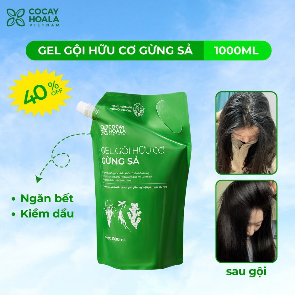 Ảnh Túi Refill Gel Gội Thảo Dược Gừng Sả 1000g Ngăn Tóc Bết Dầu Cỏ Cây Hoa Lá 3