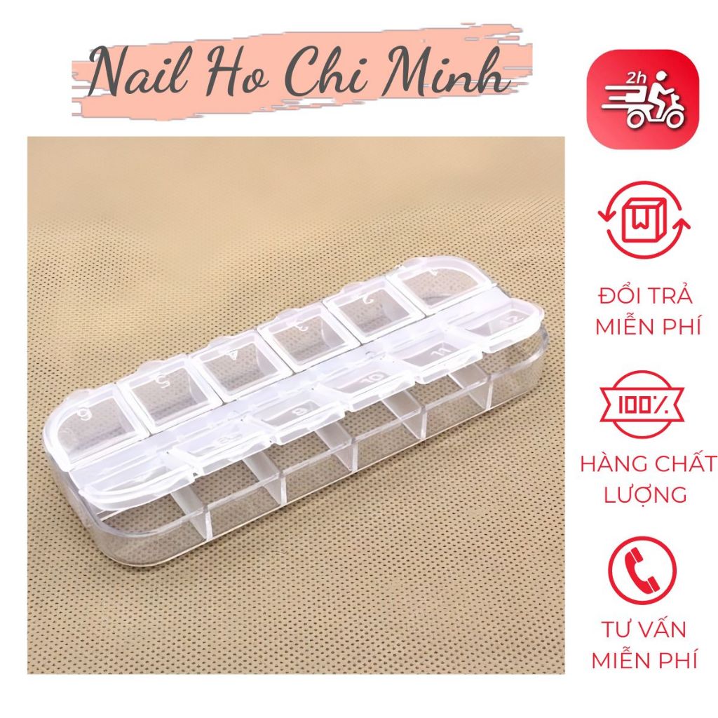 Khay đựng đá 12 ô có nắp đậy - Hộp đựng phụ kiện và charm làm nail - Hộp đựng đá 12 ô bật nắp