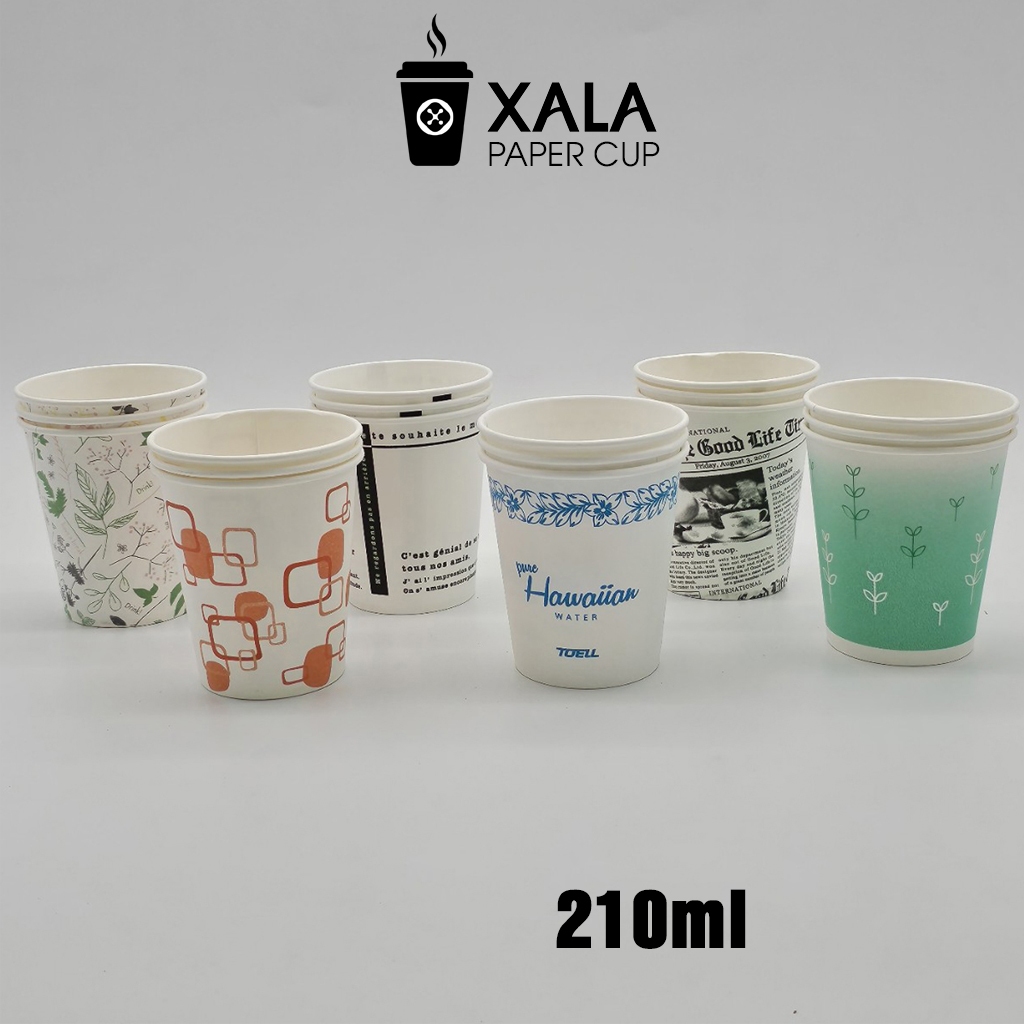 100 cốc giấy cafe 150ml - 210ml họa tiết in các màu dùng trong liên hoan tiệc tùng văn phòng
