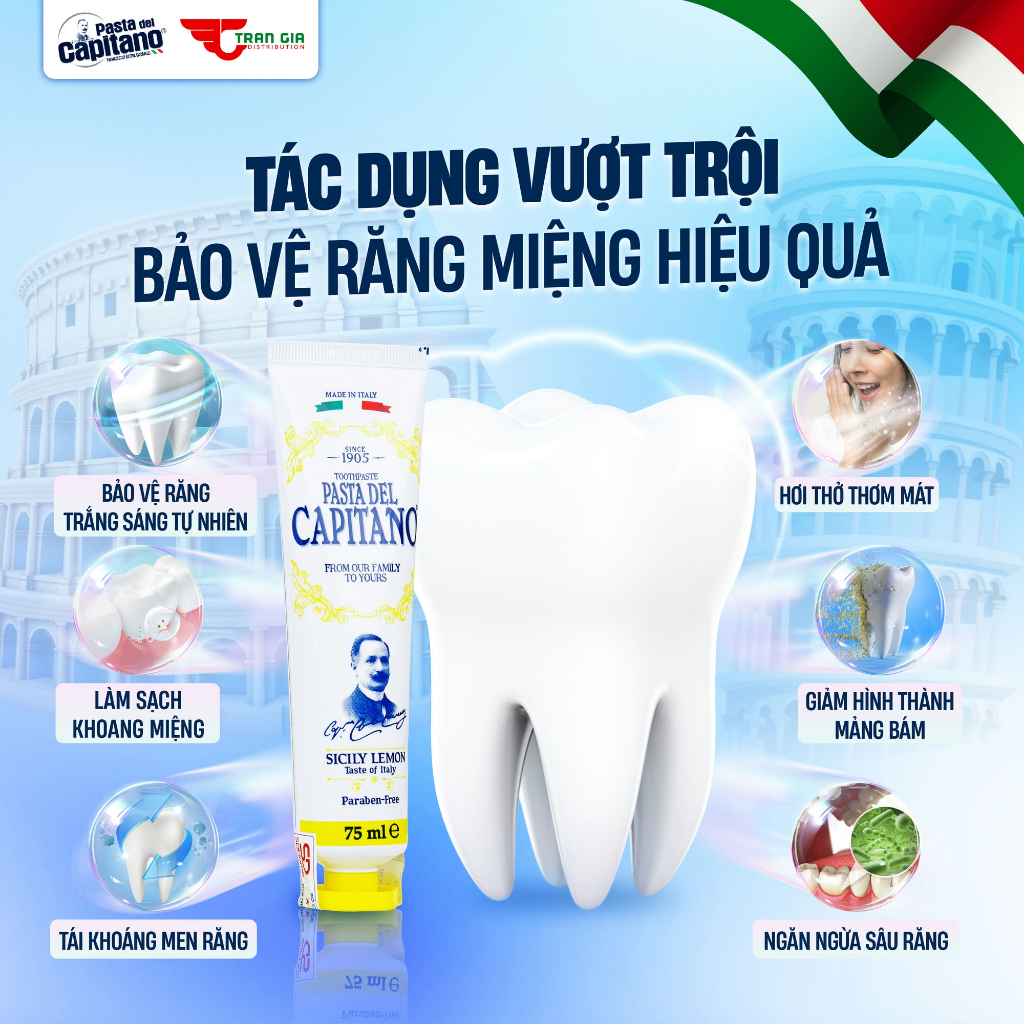 Ảnh Kem Đánh Răng Trắng Răng Ngăn Ngừa Sâu Răng Capitano Italy Hữu Cơ Chống Hôi Miệng 75ml 4