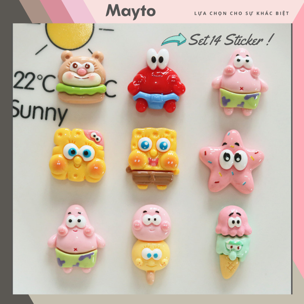 Set 14 Sticker Charm 3D chủ đề bọt biển CS nhựa cứng DIY gắn Dép Cross ...