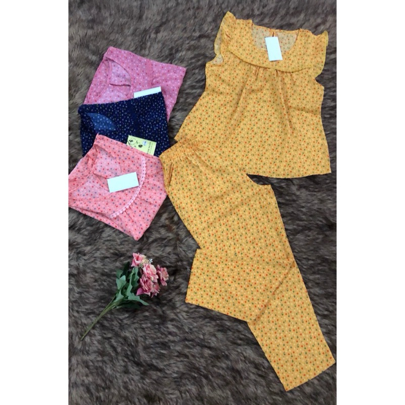 Đồ bộ nữ,đồ ngủ mặc nhà lửng 9 tấc vải lụa mango BL 186 hoạ tiết hoa nhí siêu cưng size 45-65kg.