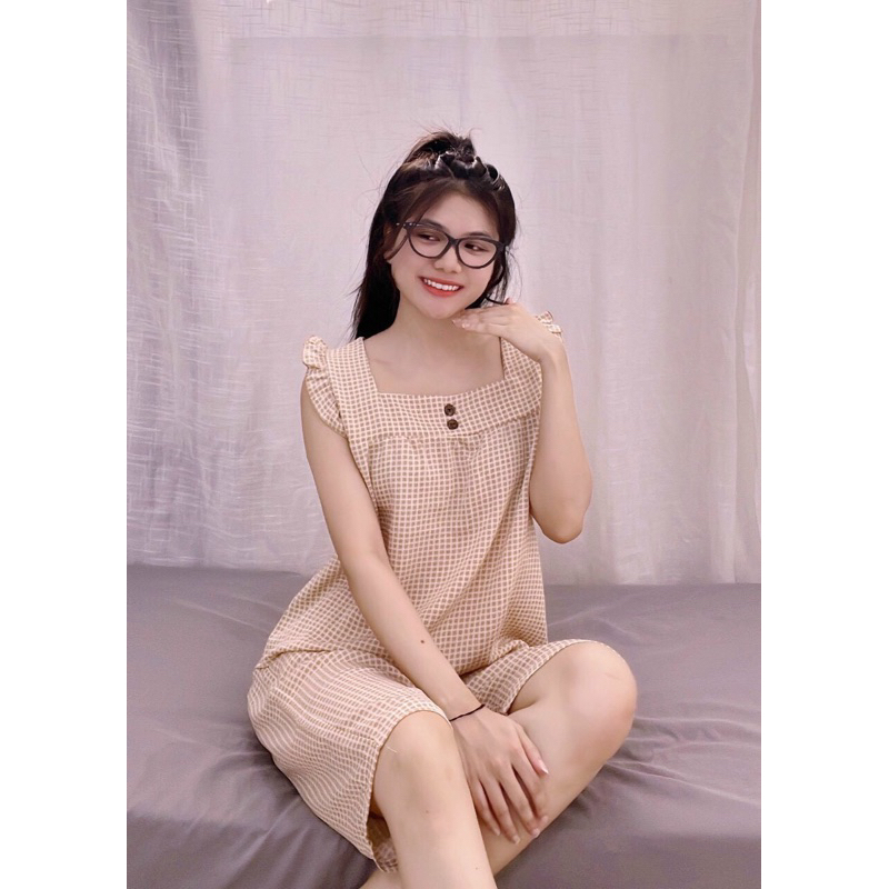Đồ bộ nữ,đồ ngủ mặc nhà lừng vải lụa mango BL 245 hoạ tiết caro dễ thương size 58-65kg.