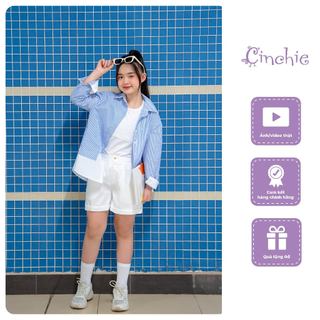 Set áo sơ mi kẻ bé gái Cinchie Kids dáng suông phong cách Hàn Quốc nhiều màu cho bé từ 9-12 tuổi [A15 và Q16]