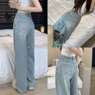 Quần jeans xuông ống rộng siêu hót cạp cao