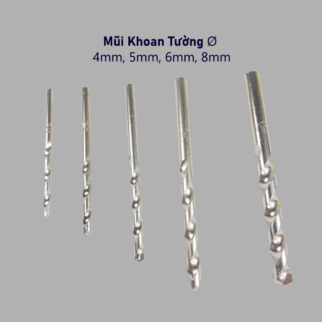 BỘ MŨI KHOAN TƯỜNG Φ 4mm, 5mm, 6mm, 8mm,10mm, LÀM BẰNG HỢP KIM THÉP ...