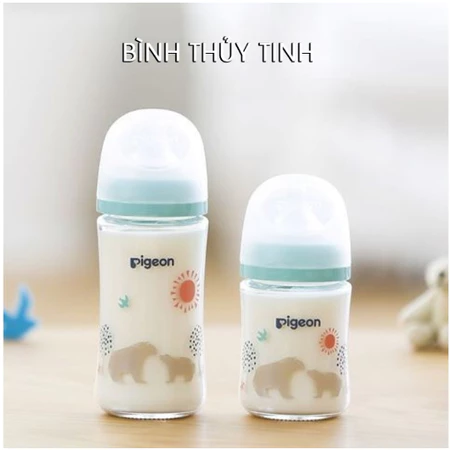 Bình sữa Thủy Tinh Pigeon Nội Địa Nhật thế hệ 3 mới đủ size 160ml / 240ml