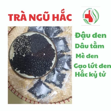 TRÀ NGŨ HẮC, đậu đen, gạo lứt đen, hắc kỷ tử, mè đen, dâu tằm( TÚI 12 gói lớn hàm với 1.5lit - 2 lít cả nhà cùng uống)