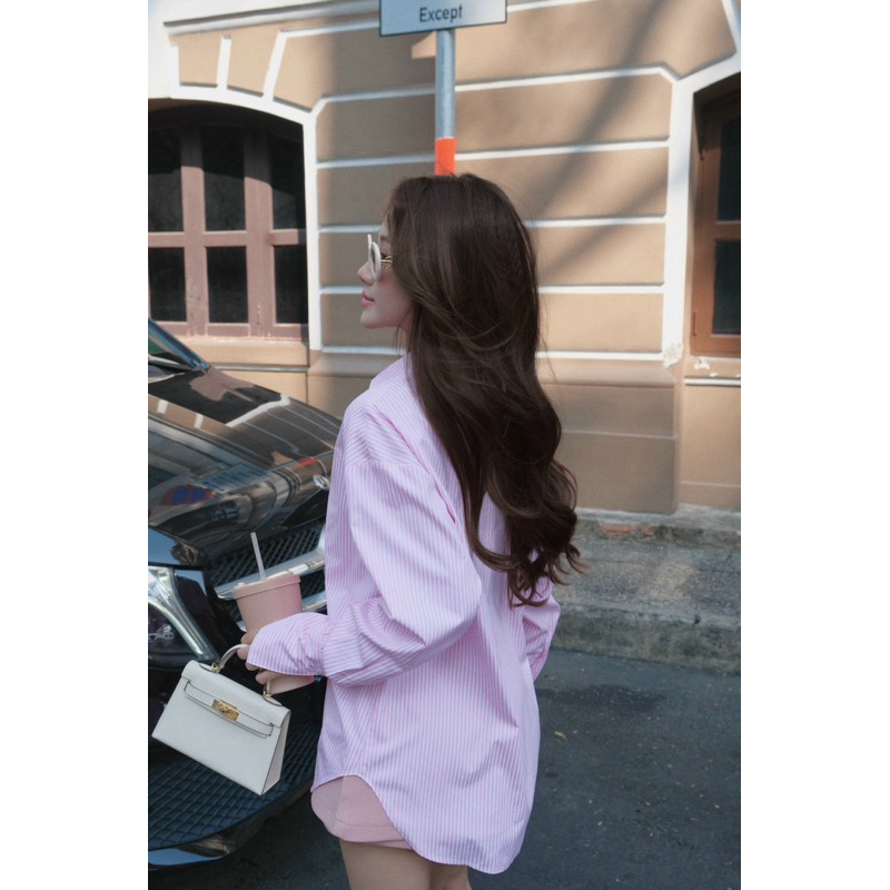 Set 3 món: áo bra + sơmi sọc  + quần váy