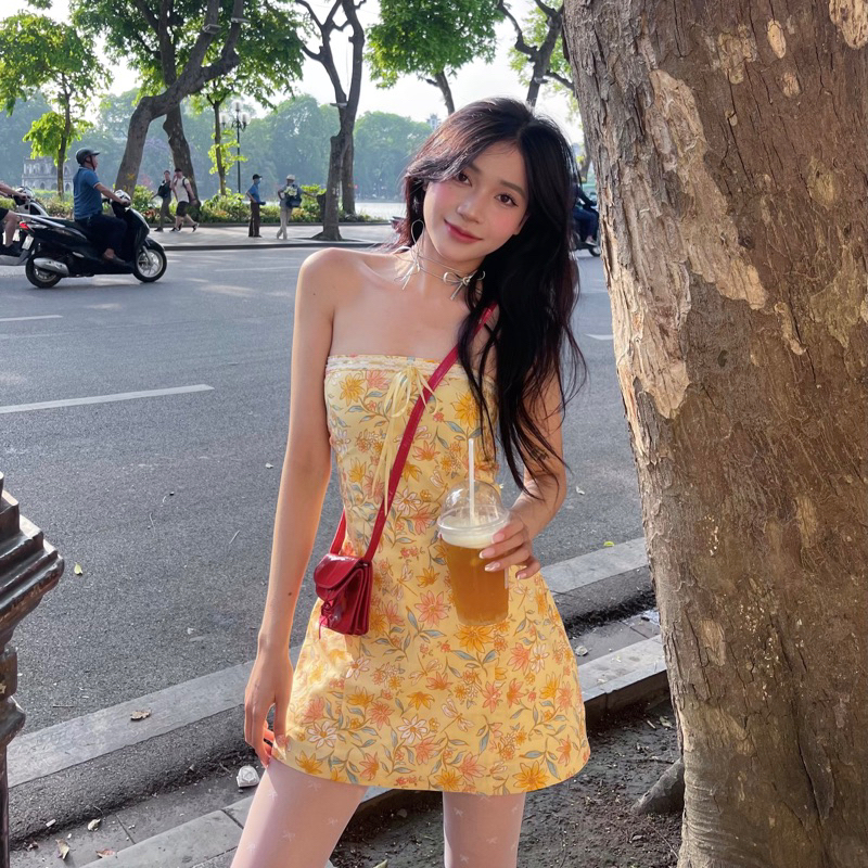 Đầm Ống Hoa Vàng Phối Ren Nơ Mùa Hè - 𝐂𝐡𝐚𝐧𝐦𝐢𝐢