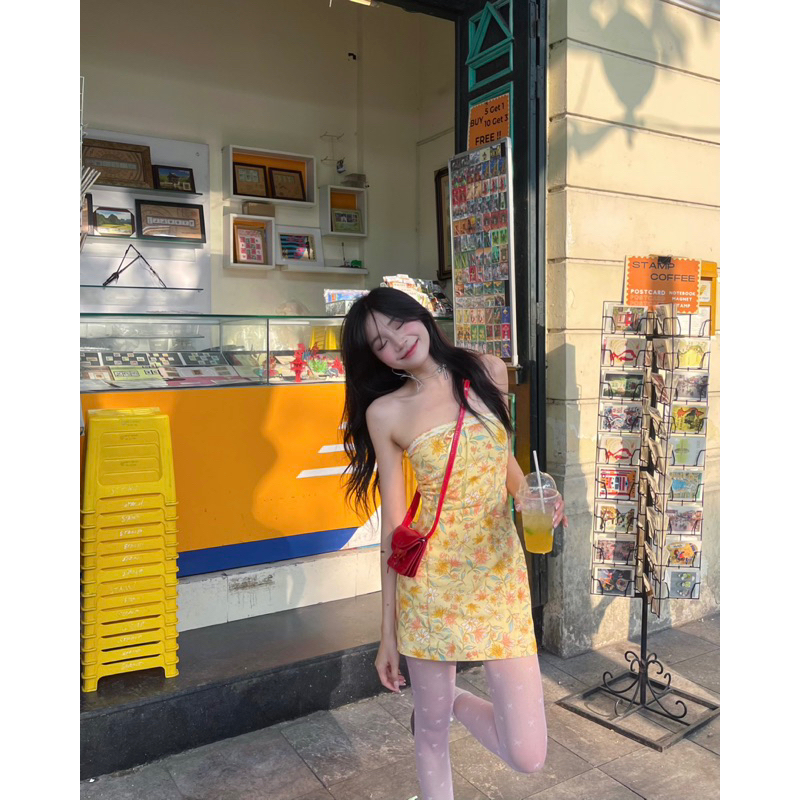 Đầm Ống Hoa Vàng Phối Ren Nơ Mùa Hè - 𝐂𝐡𝐚𝐧𝐦𝐢𝐢