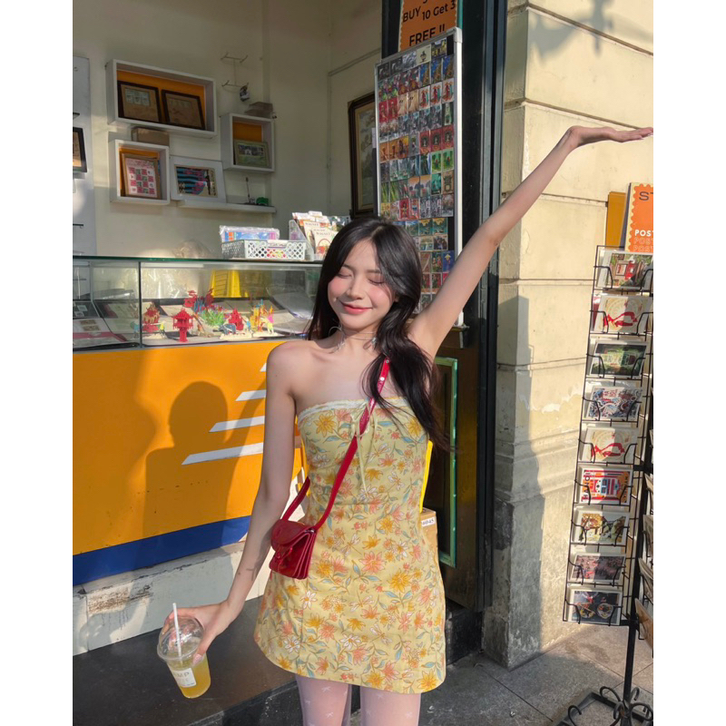 Đầm Ống Hoa Vàng Phối Ren Nơ Mùa Hè - 𝐂𝐡𝐚𝐧𝐦𝐢𝐢