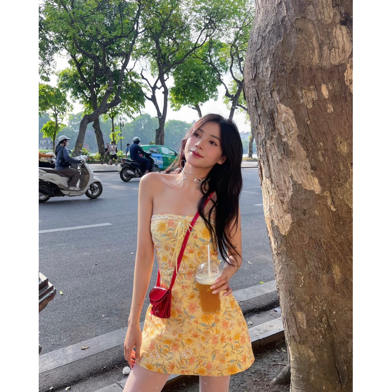 Đầm Ống Hoa Vàng Phối Ren Nơ Mùa Hè - 𝐂𝐡𝐚𝐧𝐦𝐢𝐢