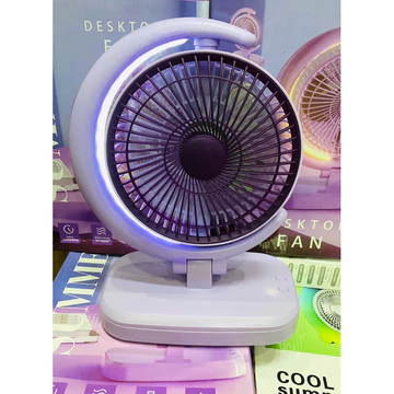 Quạt tích điện để bàn 3 tốc độ gió, quạt mini vầng trăng gấp gọn kiêm đèn led chiếu sáng đa năng