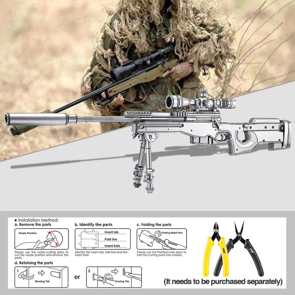 Ảnh Mô Hình Kim Loại 3D Lắp Ráp Piececool Súng Bắn Tỉa AWM (186 mảnh, AWM Sniper Rifle) HP346-SK 2