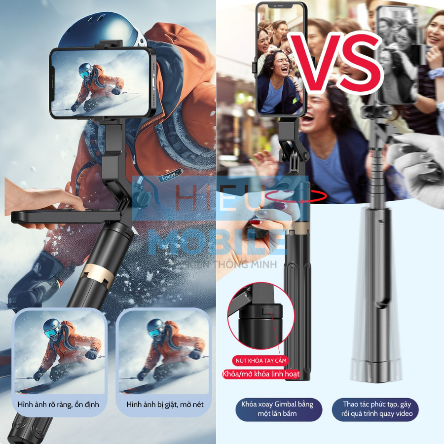 Gậy selfie gắn điện thoại kiêm chân gimbal máy ảnh có tay cầm quay video và remote pin sạc đa năng A15