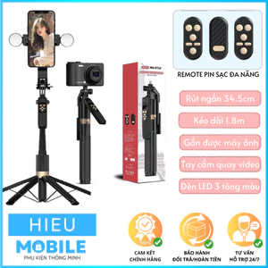Gậy selfie gắn điện thoại kiêm chân gimbal máy ảnh có tay cầm quay video và remote pin sạc đa năng A15