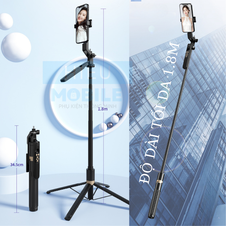 Gậy selfie gắn điện thoại kiêm chân gimbal máy ảnh có tay cầm quay video và remote pin sạc đa năng A15