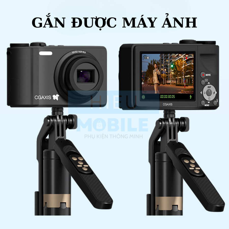 Gậy selfie gắn điện thoại kiêm chân gimbal máy ảnh có tay cầm quay video và remote pin sạc đa năng A15