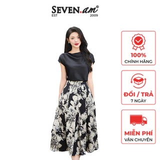 Chân váy xếp ly hoạ tiết hoa thời trang nữ Seven.AM CV0023I