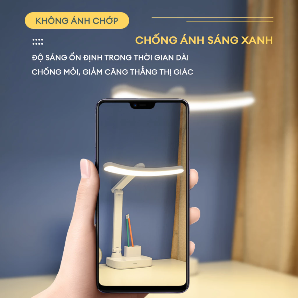 Đèn đọc sách để bàn làm việc UNIQ Solar E7 đèn học chống cận  thị tích điện LED bảo vệ mắt cho bé có sạc pin