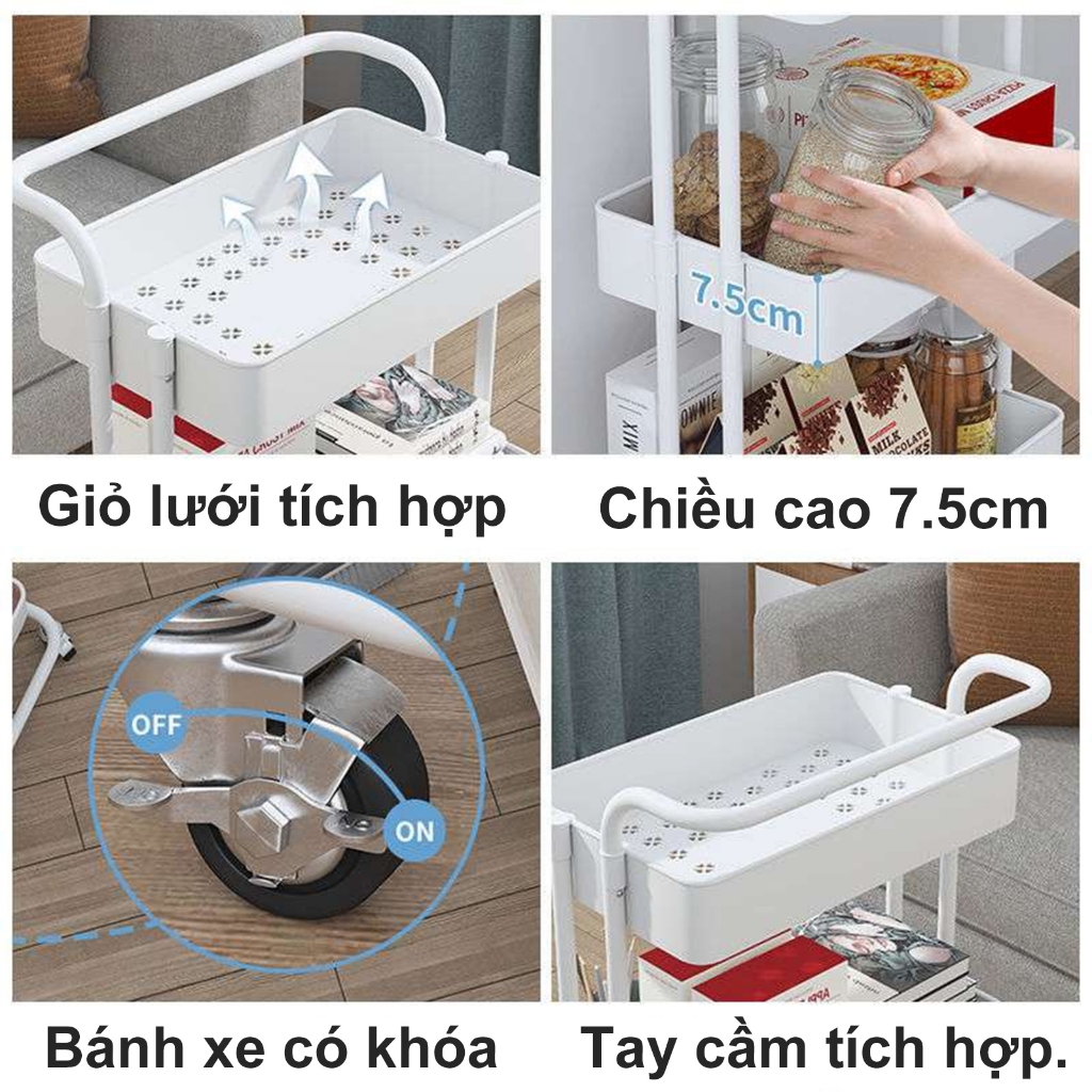 RACK Xe Đẩy Spa 3-4 Tầng Đa Năng Kệ Để Đồ Bỉm Sữa Di Chuyển 360 Độ Kệ nhựa có bánh xe