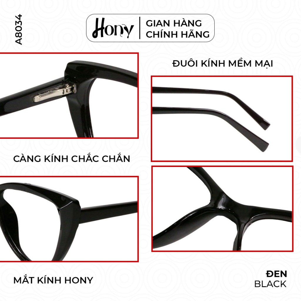 Mắt kính Nữ thời trang HONY - Gọng kính mắt mèo form lớn cá tính A8034