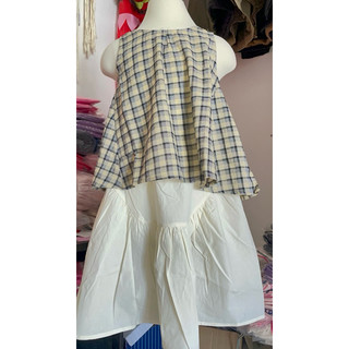 Set tiểu thư bé gái. Đầm bé .Set chân váy kèm áo caro thô cotton Han màu vintage siêu yêu cho bé gái 10-40kg Sofia Candy