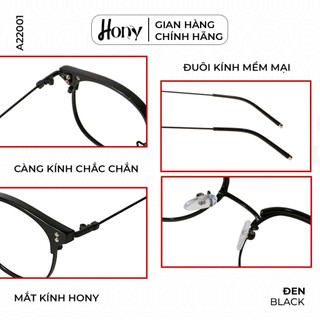 Mắt kính Unisex thời trang HONY - Gọng kính vuông bo tròn viền kim loại cá tính A22001