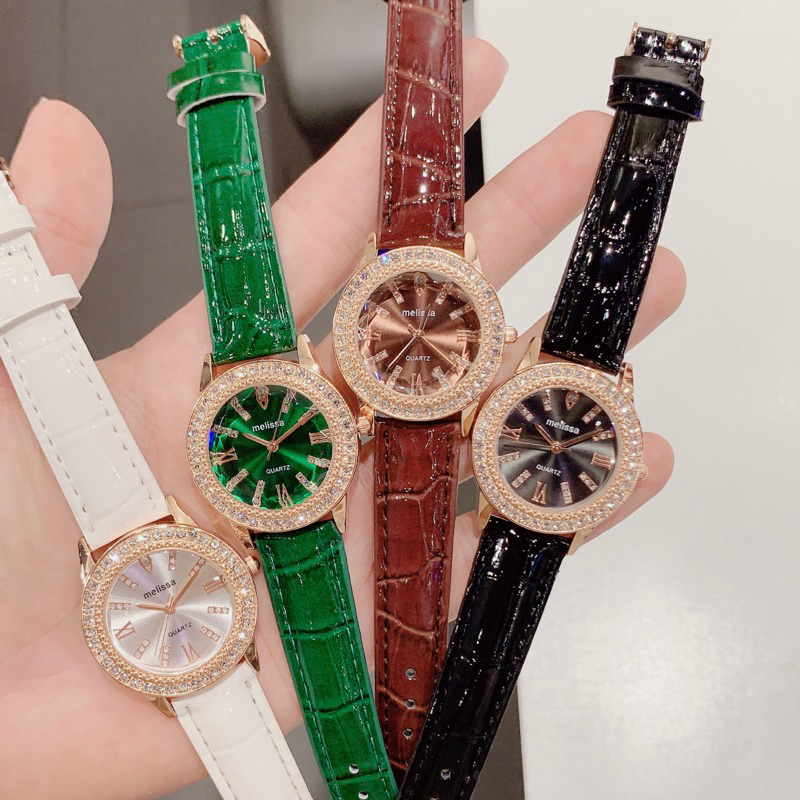 Đồng Hồ Nữ Melissa Dây Da Gương Cao Cấp Bền Bỉ Lên Tay Siêu Xinh