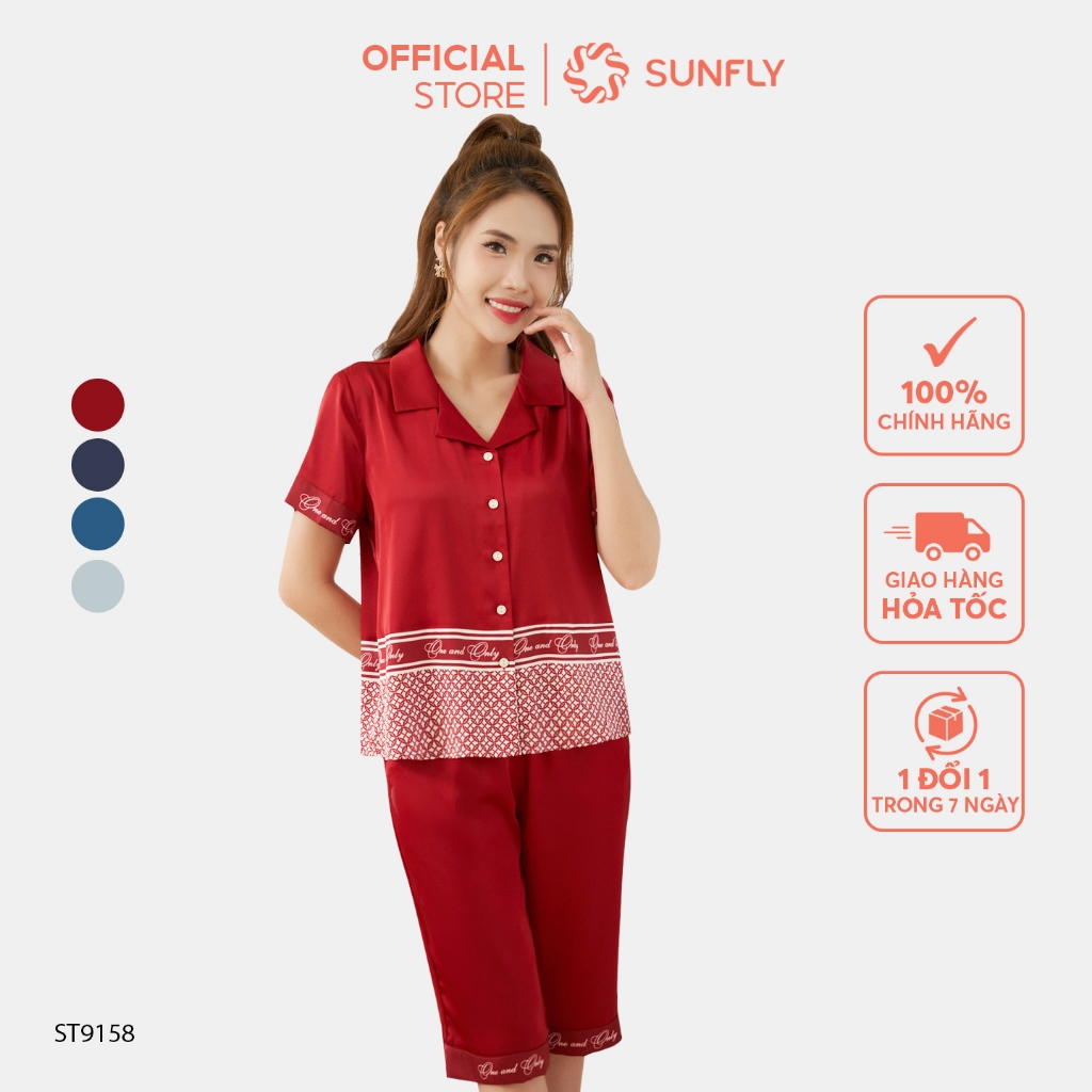 Ảnh Bộ pijamas nữ SUNFLY chất lụa màu dáng áo cộc quần ngố ST9158 1
