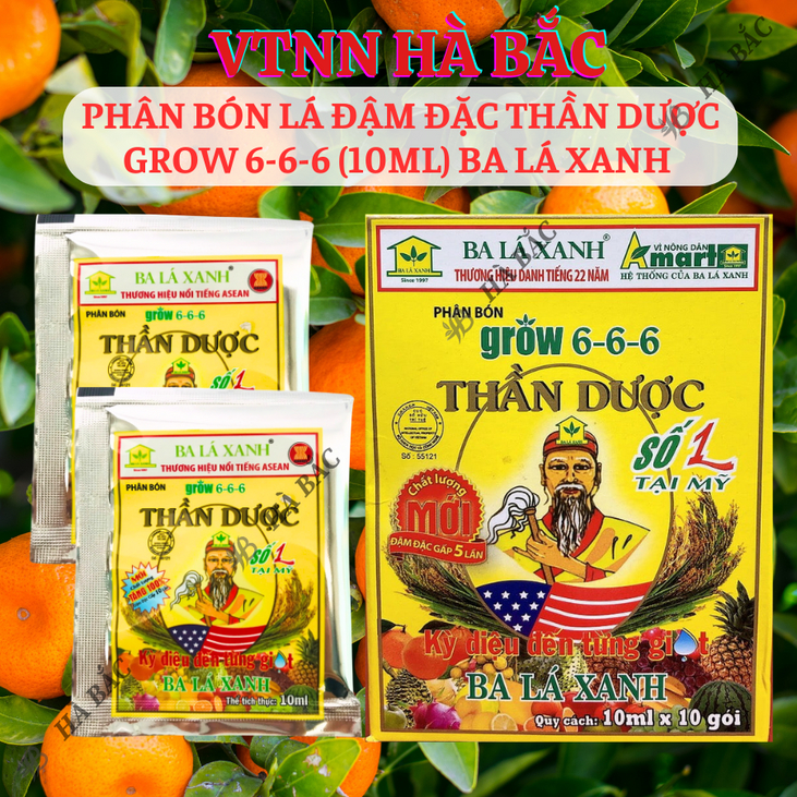 Phân bón lá đậm đặc Thần Dược số 1 Grow 6-6-6 (10ml) Ba Lá Xanh, Tăng trưởng mạnh mẽ, bông nhiều, hạt sáng
