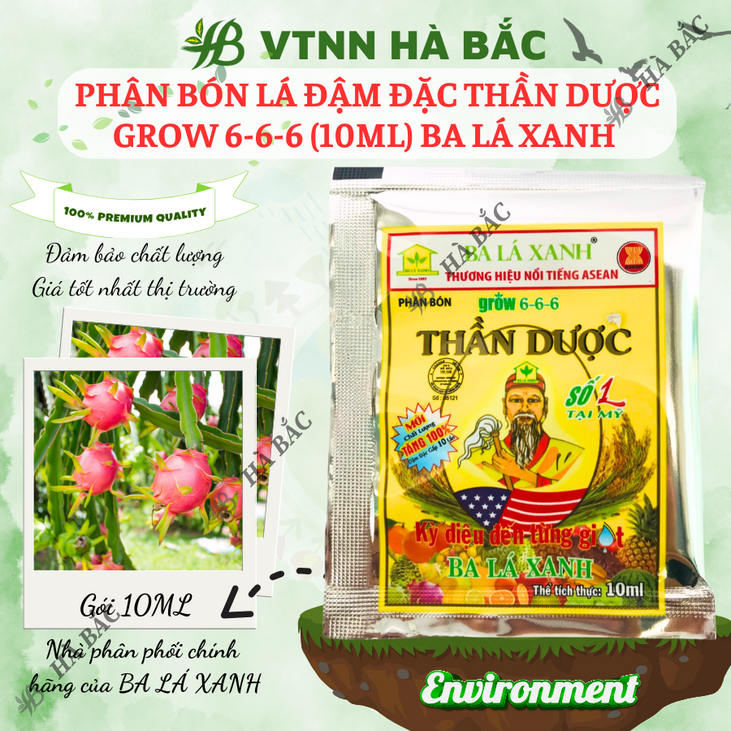 Phân bón lá đậm đặc Thần Dược số 1 Grow 6-6-6 (10ml) Ba Lá Xanh, Tăng trưởng mạnh mẽ, bông nhiều, hạt sáng