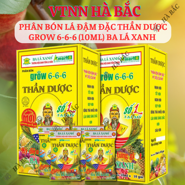 Phân bón lá đậm đặc Thần Dược số 1 Grow 6-6-6 (10ml) Ba Lá Xanh, Tăng trưởng mạnh mẽ, bông nhiều, hạt sáng