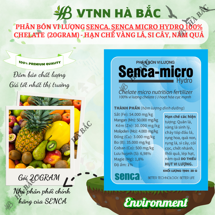 Phân bón vi lượng Senca Micro Hydro 100% Chelate (2.5gram) - Hạn chế vàng lá, si cây, nám quả