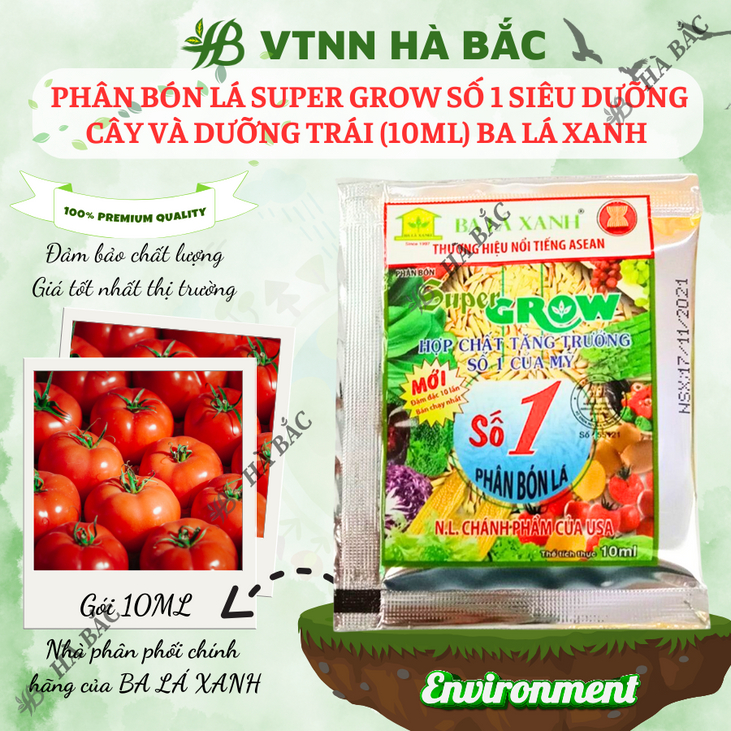 Phân Bón Lá Super Grow Số 1 Siêu Dưỡng Cây Và Dưỡng Trái (10ml) Ba Lá Xanh, kích thích sinh trưởng, kích mầm chồi