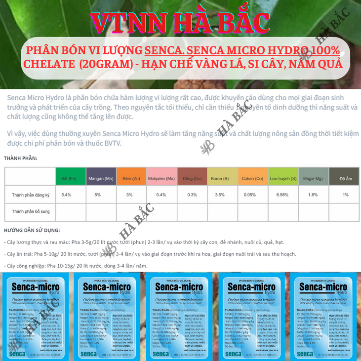 Phân bón vi lượng Senca Micro Hydro 100% Chelate (2.5gram) - Hạn chế vàng lá, si cây, nám quả