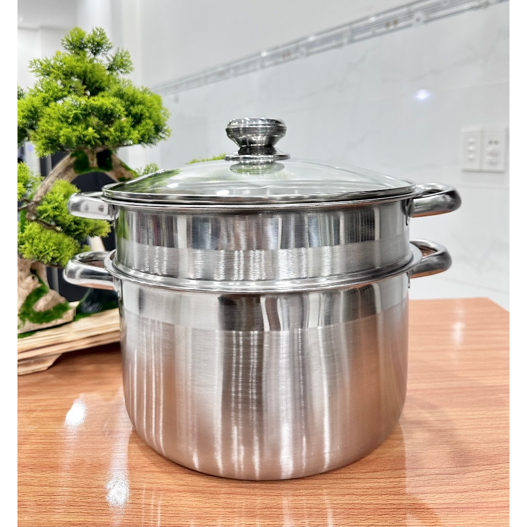Nồi hấp inox 26cm dày dặn - lòng nồi sâu lòng thích hợp luộc gà , nấu canh